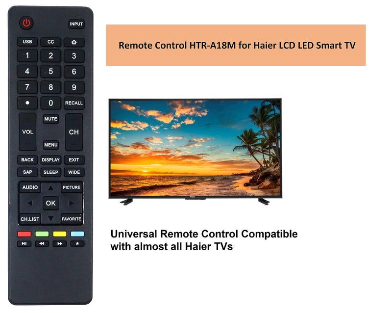 UBay Remote Control HTR-A18M fit for Haier LCD LED TV LE58F3281 32D3000 LE32M600M20 LE32F32200 LE24M600M80 65d3550 LE39M600M80 40D3500M 48D3500 LE48M600M80 LE50M600M80 55D3550 - Image 2